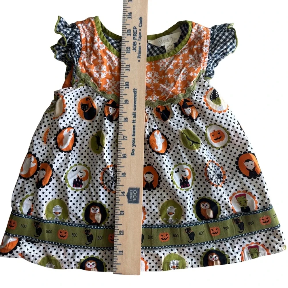 Matilda Jane Halloween Under My Spell Dress Girls Size 2 Polka Dot Pumpkin Ghost